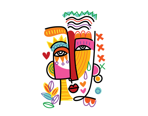 卡通人物头像抽象女人头像女装印花素材彩色头像