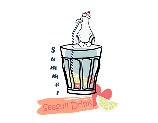 喝饮料的小鸟图案手绘小鸟图案女装印花素材卡通动物杯子