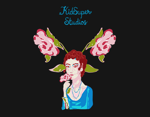 卡通女孩头像手绘女人头像卡通花朵玫瑰花朵印花素材