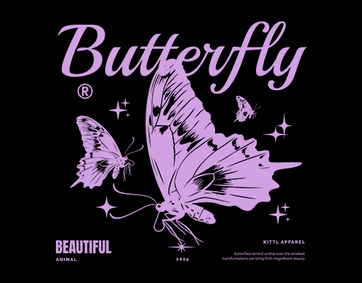 卡通蝴蝶图案手写英文字母紫色蝴蝶印花素材女装印花图案
