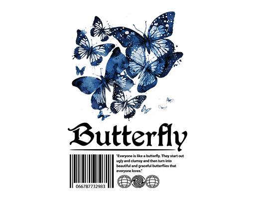 卡通蝴蝶图案手绘蝴蝶剪影女装印花素材