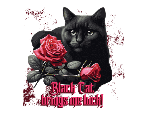 卡通黑色猫卡通复古猫头像手绘玫瑰花朵立体英文字母