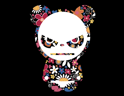 卡通熊猫图案花朵熊猫剪影图案女装印花素材卡通动物