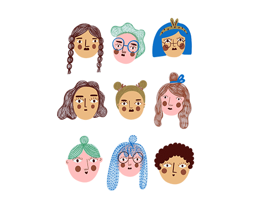 卡通人物头像手绘人物图案涂鸦卡通图案女装印花素材