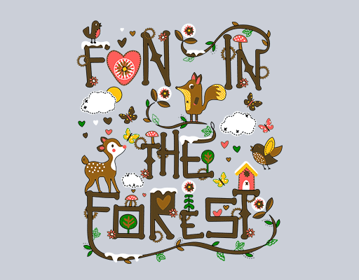 卡通动物图案手绘动物松鼠图案卡通鹿图案女装印花素材