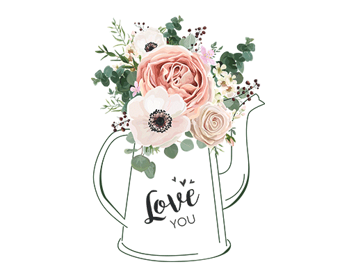 卡通花朵图案手绘鲜花图案玫瑰花朵图案洒水壶图案女装印花素材