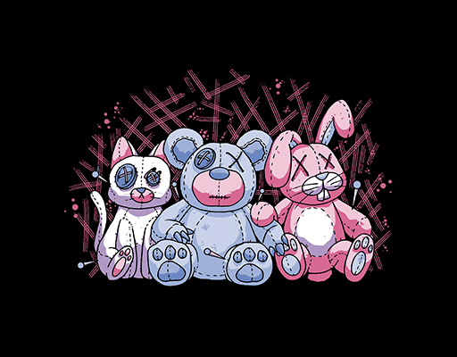 三只小熊图案手绘卡通动物卡通兔子图案男装印花素材