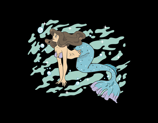 卡通鱼图案美人鱼图案女装印花素材手绘卡通人物