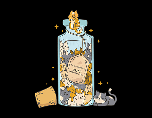 卡通猫咪图案手绘猫卡通玻璃瓶图案女装印花素材