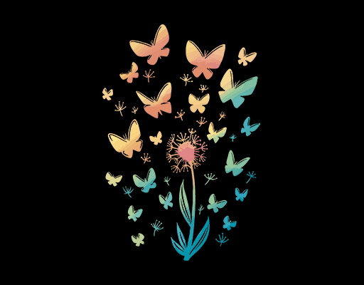 卡通蝴蝶图案蒲公英图案彩色蝴蝶女装印花素材卡通剪影图案