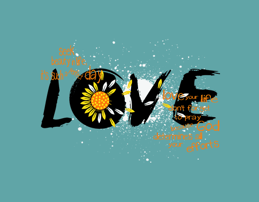 卡通英文字母图案LOVE英文字母图案喷溅涂鸦英文字母卡通菊花图案