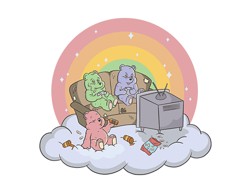 卡通小熊图案看电视的熊维尼熊图案女装印花素材