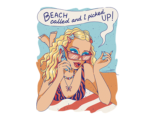 卡通女孩头像手绘女孩沙滩女孩欧美女孩图案女装印花素材