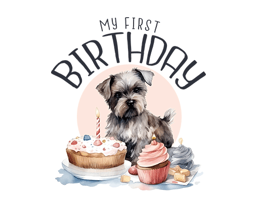 卡通小狗图案生日小狗图案卡通英文字母图案蛋糕小狗图案女装印花素材