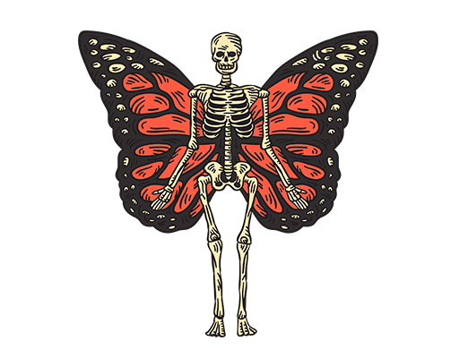 卡通蝴蝶骷髅头图案手绘骨头女装印花素材T恤卫衣印花素材