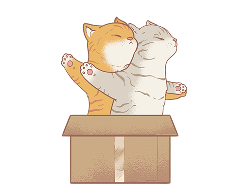 卡通猫咪图案手绘猫两只猫印花素材盒子猫可爱卡通动物