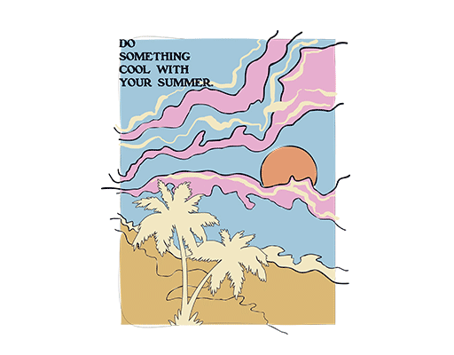 卡通风景图案椰子树剪影图案卡通太阳图案女装印花图案