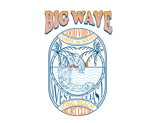 卡通椰子树图案变形英文字母海浪图案女装印花素材T恤卫衣印花素材