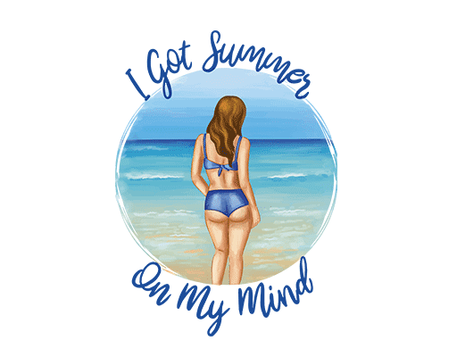 卡通女孩背影图案手写英文字母图案女背影海浪图案女装印花素材圆形图案