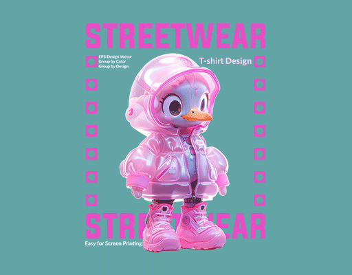 立体鸭子3D鸭子ai绘画动物女装印花素材T恤卫衣烫画素材