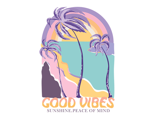 彩色椰子树图案卡通椰子树女装印花素材手写英文字母海洋图案