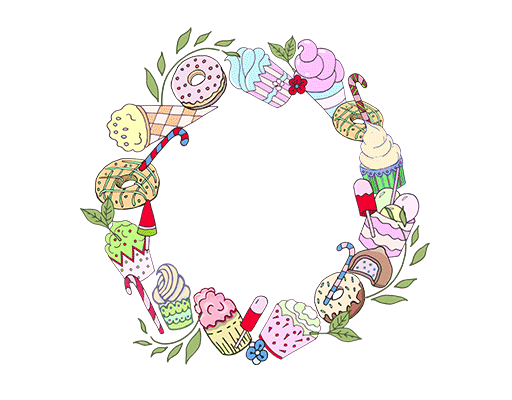 卡通花朵图案卡通甜甜圈图案手绘植物图案女装印花素材冰淇淋图案