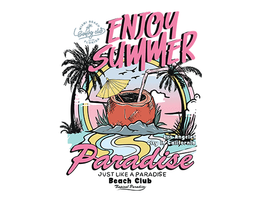 手写英文字母图案卡通椰子树图案椰汁图案卡通英文字母女装印花素材