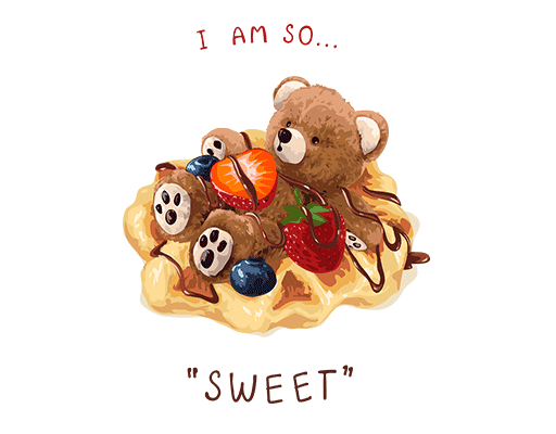 面包熊图案手绘小熊卡通英文字母图案手写英文字母女装食物小熊女装印花素材