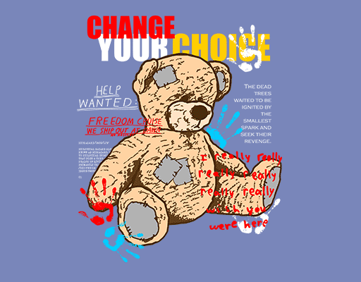 卡通小熊图案手绘小熊卡通英文字母女装印花素材手写英文字母破碎熊