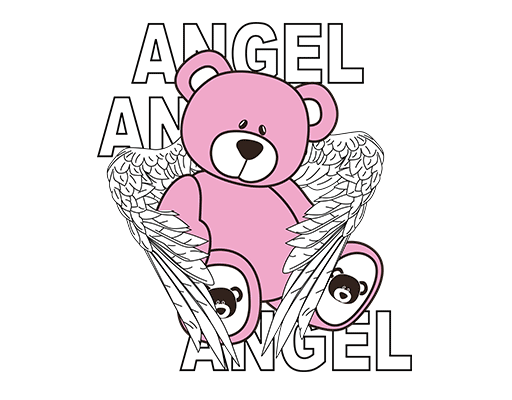 卡通小熊图案手绘小熊天使小熊翅膀小熊粉色小熊印花素材女装印花素材