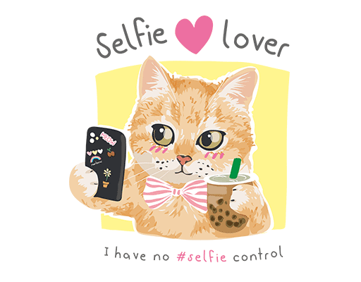 卡通自拍猫咪图案手写英文字母喝奶茶的猫图案可爱猫头像女装印花素材卡通动物图案猫印花素材