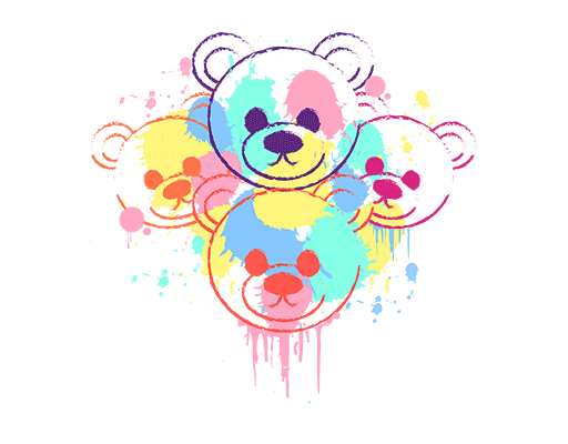卡通小熊头像彩色小熊手绘熊头涂鸦熊头喷溅熊头女装印花素材
