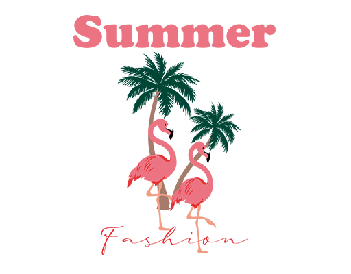 卡通火烈鸟图案手写英文字母图案椰子树图案卡通英文字母两只鸟图案女装印花素材