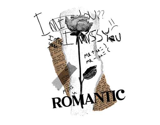 卡通花朵图案破碎英文字母玫瑰花朵女装印花素材报纸印花图案手写英文字母