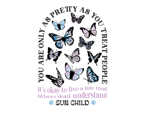 卡通蝴蝶彩色蝴蝶女装印花素材简约英文字母粉色蝴蝶剪影图案