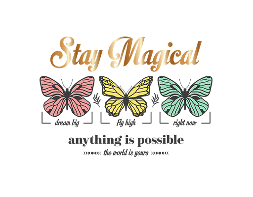 卡通蝴蝶图案蝴蝶剪影手写英文字母女装印花素材三只蝴蝶金色英文字母