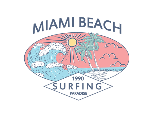 沙滩图案手绘树图案卡通英文字母卡通椰子树手绘海浪图案女装印花素材