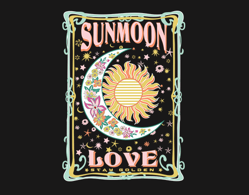 卡通月亮图案手写英文字母卡通太阳变形英文字母图案女装印花素材