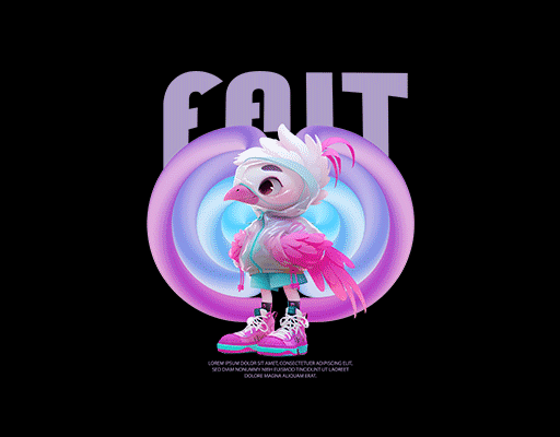 卡通鸟图案彩色鸟立体卡通动物3D卡通动物女装印花素材ai卡通动物立体英文字母