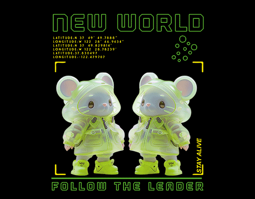 3D人物图案卡通老鼠图案ai动物图案女装卡通烫画素材立体卡通图案文字线条图案