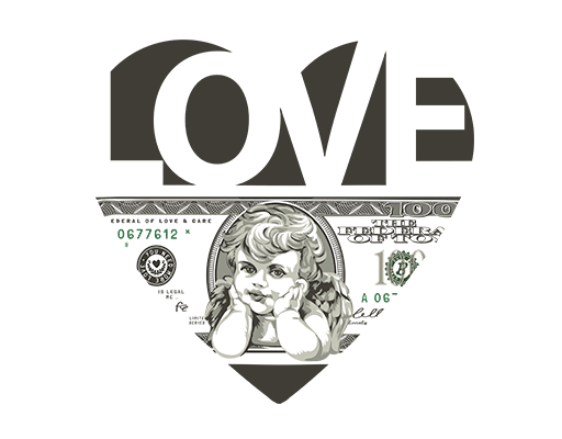 卡通爱心形图案卡通美元图案卡通纸币图案LOVE英文字母女装英文字母卡通钱天使雕塑小男孩