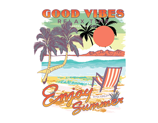 卡通海滩图案手绘海滩手绘椰子树图案海洋印花素材手写英文字母女装印花图案