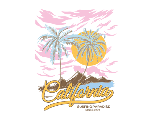 卡通椰子树图案手写英文字母图案卡通风景图案女装印花图案山峰剪影图案