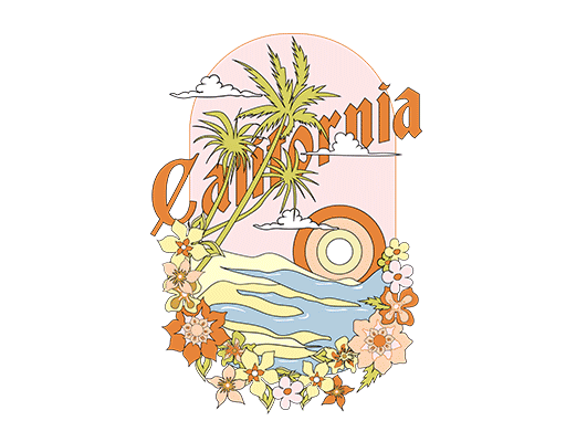 卡通椰子树图案手绘花朵图案卡通海浪女装印花素材手绘花朵椰子树