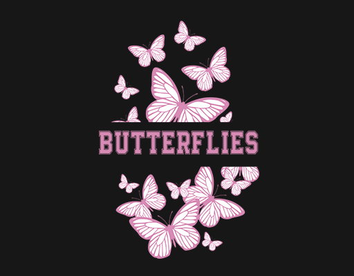 卡通蝴蝶图案蝴蝶剪影图案女装印花素材卡通英文字母粉色蝴蝶印花素材
