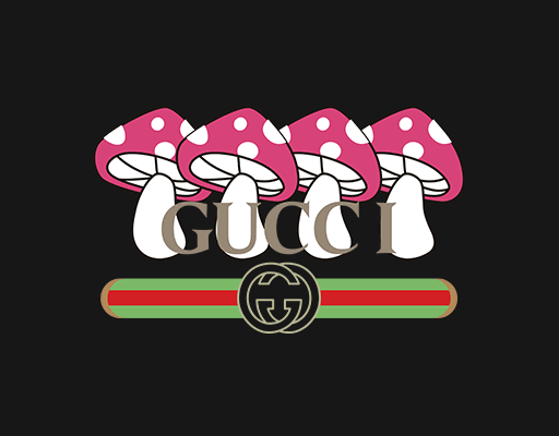 卡通蘑菇图案手绘蘑菇古驰英文字母彩色蘑菇Gucci英文字母古驰印花图案