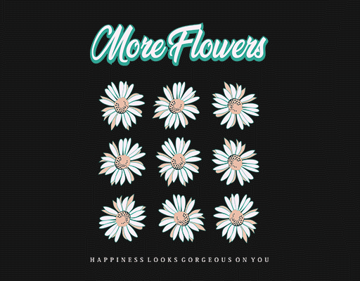 卡通花朵图案卡通菊花图案手写英文字母女装印花素材飘逸英文字母菊花印花素材