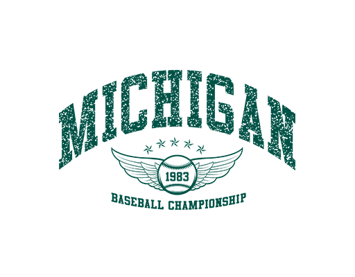 卡通棒球图案破碎英文字母图案卡通翅膀女装印花素材变形英文字母MICHIGAN