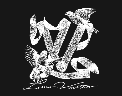 卡通英文字母图案LV英文字母图案卡通鸟图案手写英文字母女装印花图案LV印花素材