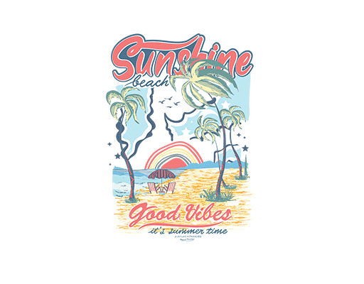 手绘风景图案手写英文字母海滩图案手绘椰子树图案太阳图案女装印花素材